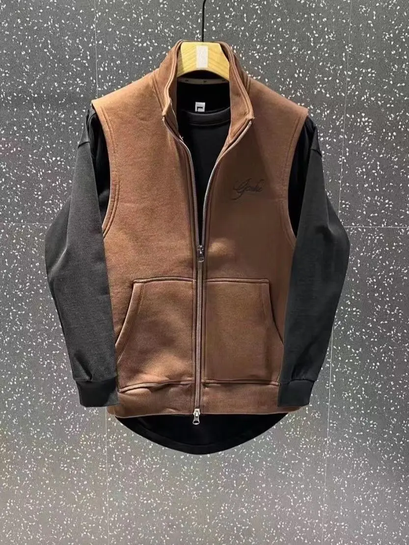 Description Picture 4 of itemSpring Embroidered Stand Collar Vest Fashion Slim Casual High Street Personality Sleeveless Jackets Men Tops Male Clothes