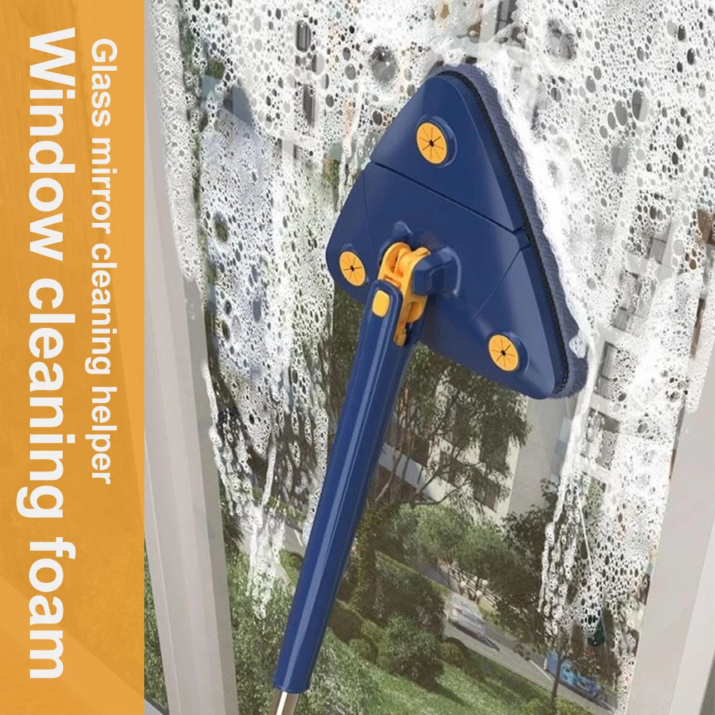 Triangle Mop 360-Degree Adjustable Window Cleaning Mop Microfiber 1.3m Handle Self-Wringing Glass Wiper Wall Window Cleaning Kit