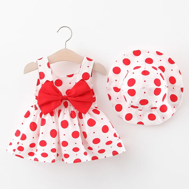 Baby Girls Bow Cotton Sleeveless Kids Princess Dresses+hat Summer Newborn Print Infant Party Dress Beach Party Vestidos Clothes baby girl doll skirt Dresses