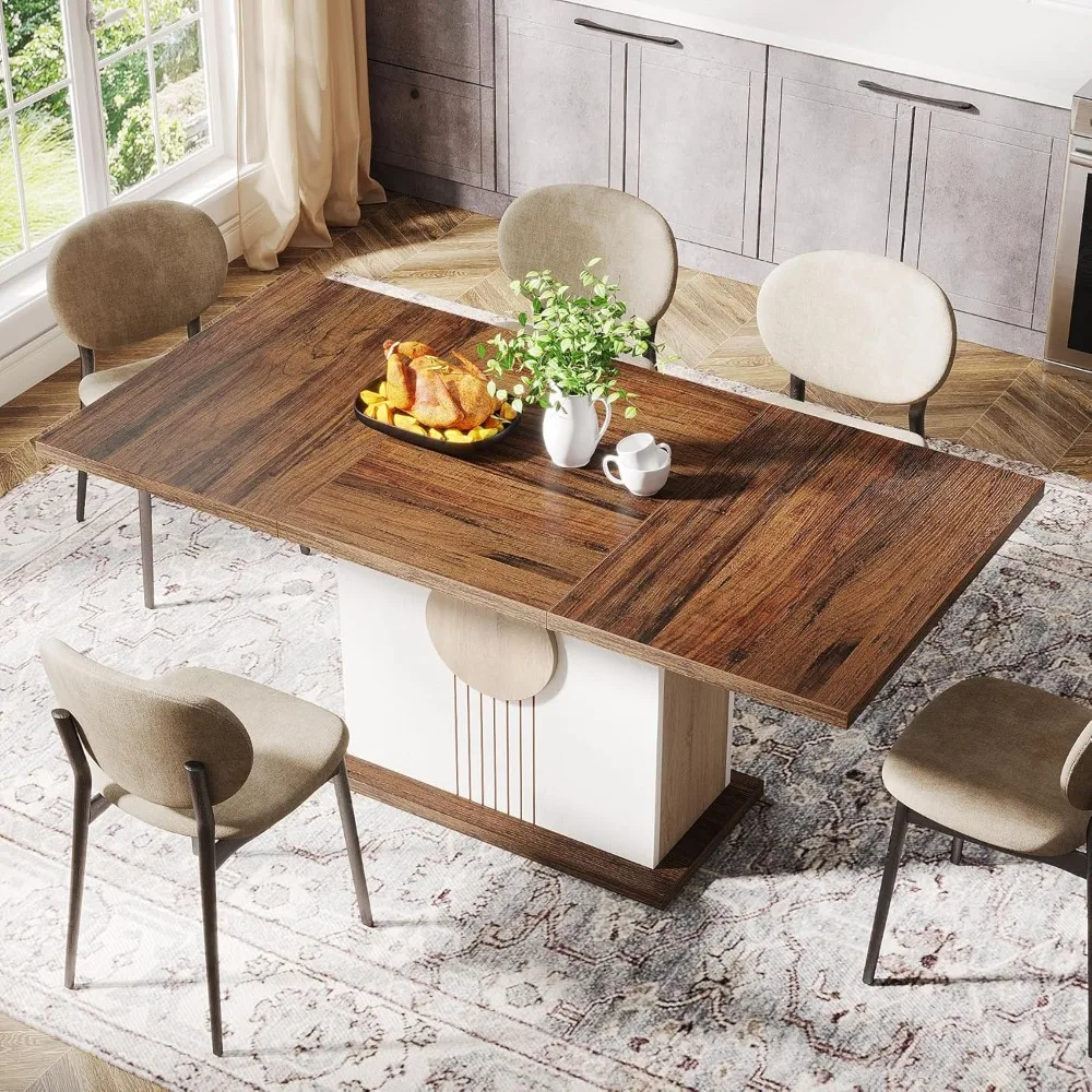 55" Rectangular Dining Table for 4 to 6 People, Farmhouse Wood Dinner Table for Kitchen, Dining Room & Living Room, O 5