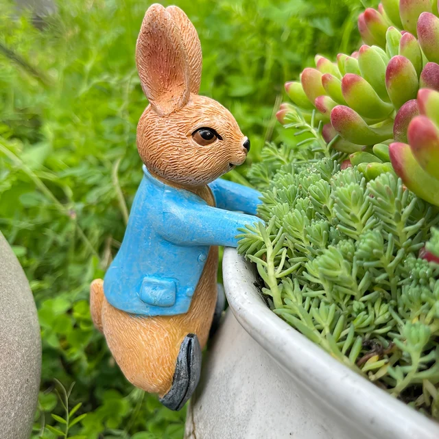 Sculpture en résine de lapin, décoration de jardin, statue d'animal d'extérieur pour jardin, pelouse et terrasse, aucune batterie requise, ornements de décoration de jardin intérieur, extérieur, 1 pièce 4