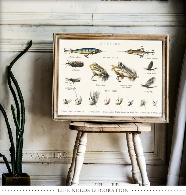 Trout Bait Art Print Colorful Fly Fishing Lure Poster British Fresh Water  Fishe Angling Club Wall Picture Decor Canvas Painting