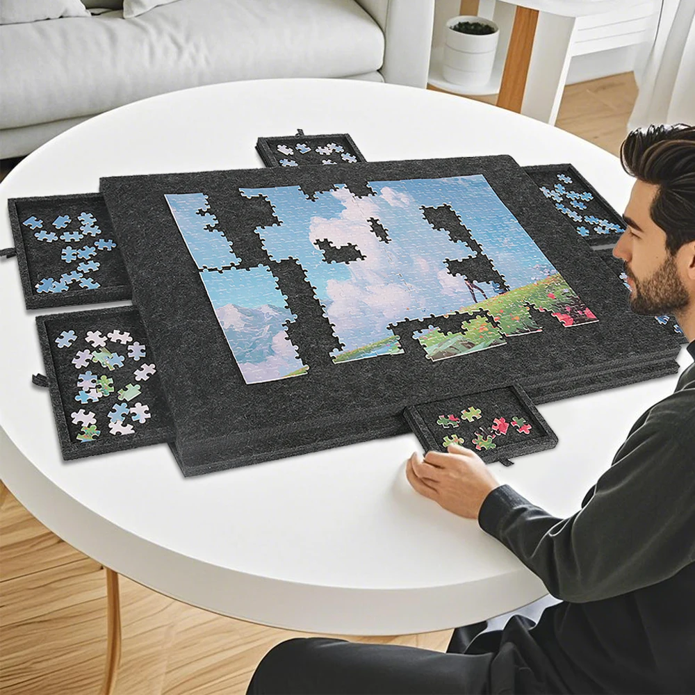 1000 Piece Puzzle Board with 6 Drawers, Felt Jigsaw Puzzle Table 2-in-1 Stand & Cover, Lightweight Portable Puzzle Mat 77×54cm