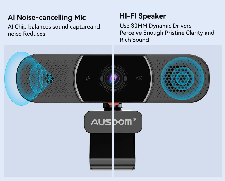 capalook ausdom qhd hdr webcam com microfone de ia capa de privacidade usb câmera de computador para conferência