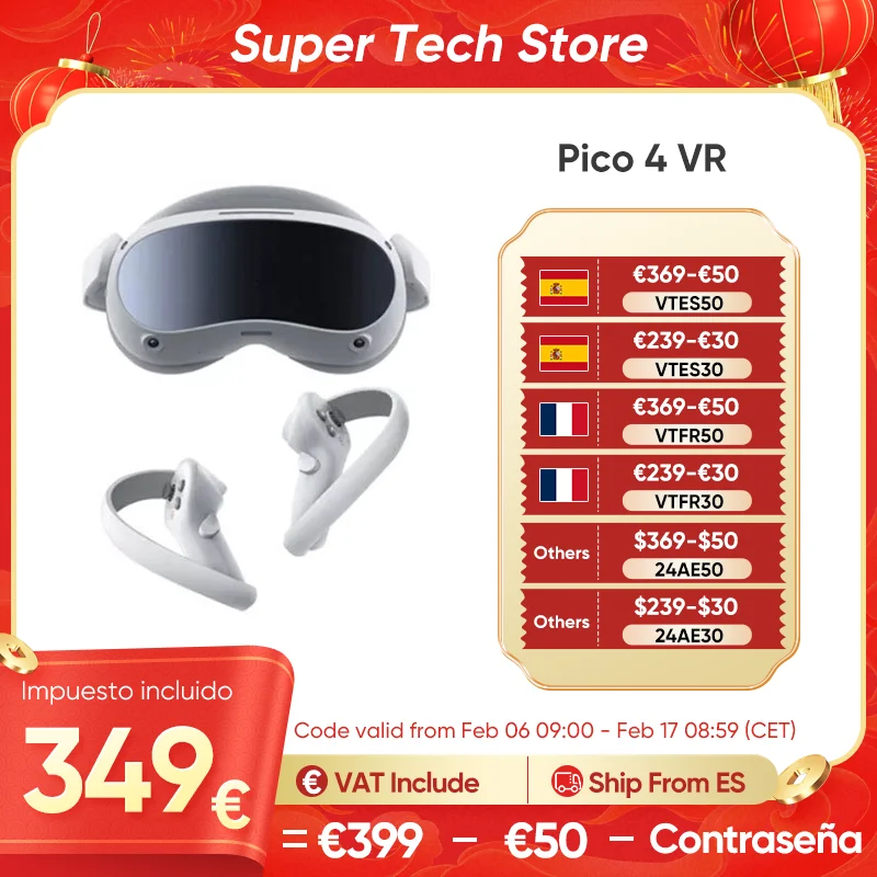 Cuffie Originali Pico 4 Vr Reality Occhiali 3D Display 4K + Con Bilanciere Wireless Per Giochi Metaverse E Stream, Precio Con Iva Inc