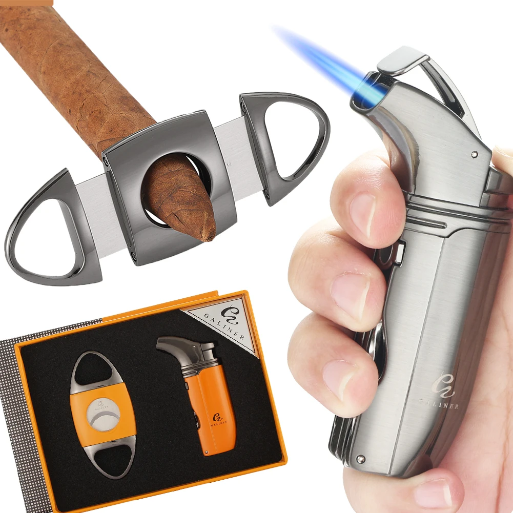 

Набор зажигалок GALINER с ножом для сигар, игла для сигар, металлические аксессуары для курения, необычная газовая зажигалка Charuto