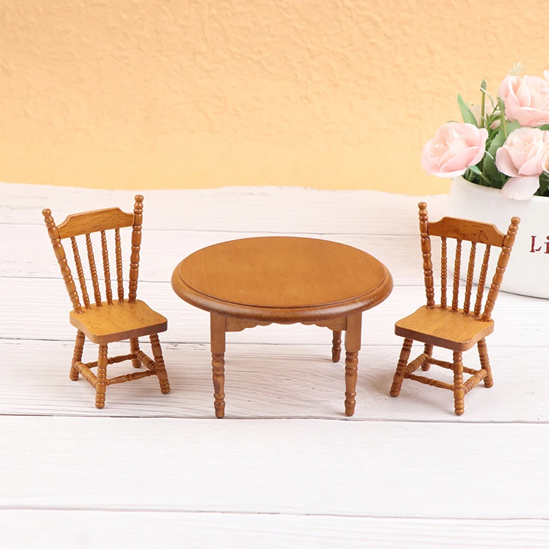 Round Dining Table with Chairs 1/12 Dollhouse 1