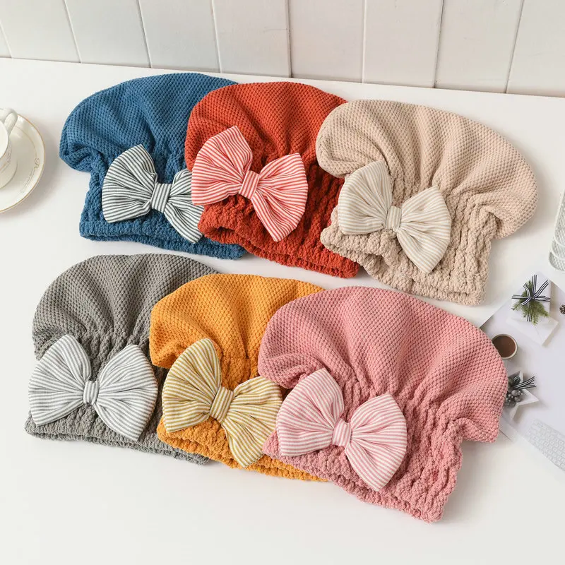 

Coral Velvet Bath Accessories with Bowknot Dry Hair Towel Quick-drying Hair Cap Super Absorbent for Women Portable Shower Cap