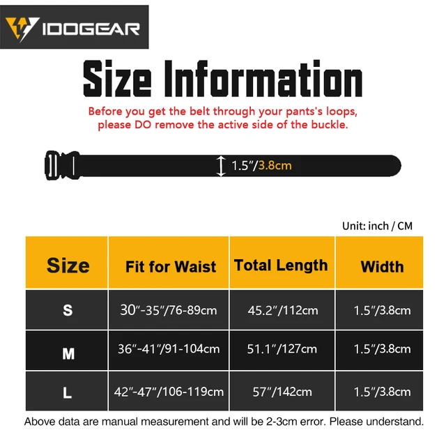 IDOGEAR Tactical Belt 1.5" Mens Belt Quick Release Buckle Hunting  Daily EDC 3427 5