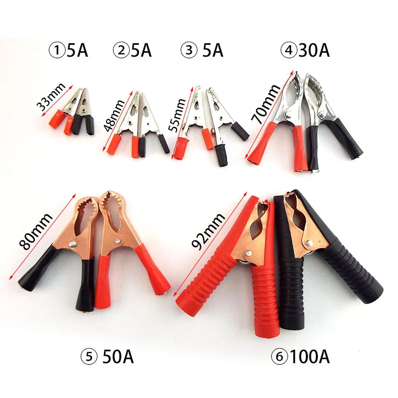 5A/50A/100A Alligator Clips Probe Crocodile Clip Connector Test Lead car Battery Clamps 1 Pairs For Test Electrical DIY Tools alligator clips,electric test clamp,test probes,test clip,test hooks clips,test leads,test cable lead,test cable connector,alligator clip adapter,test lead wire