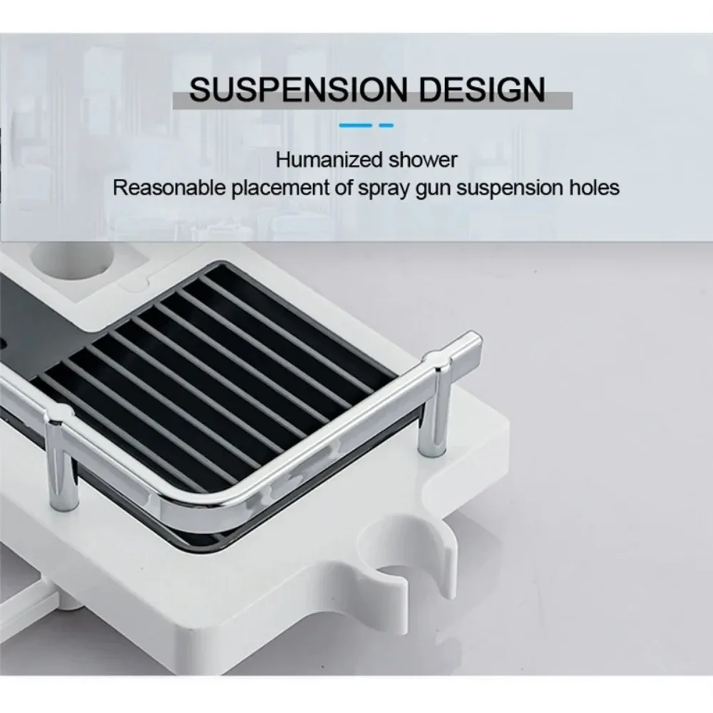 Shower Storage Holder Bathroom Shelf Pole Shelves Shampoo Tray Stand No Drilling Lifting Rod Shower Head Holder Rack Organizer 3