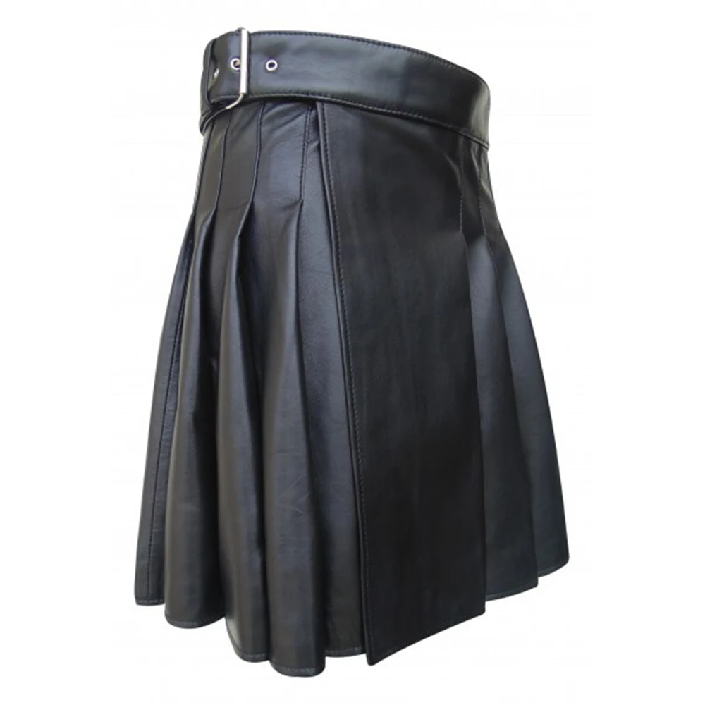 Men's Scottish Traditional Festival Short Pleated Skirt Fashion Solid Kilt Party Punk Rock Pu Leather Skirts Streetwear men trousers
