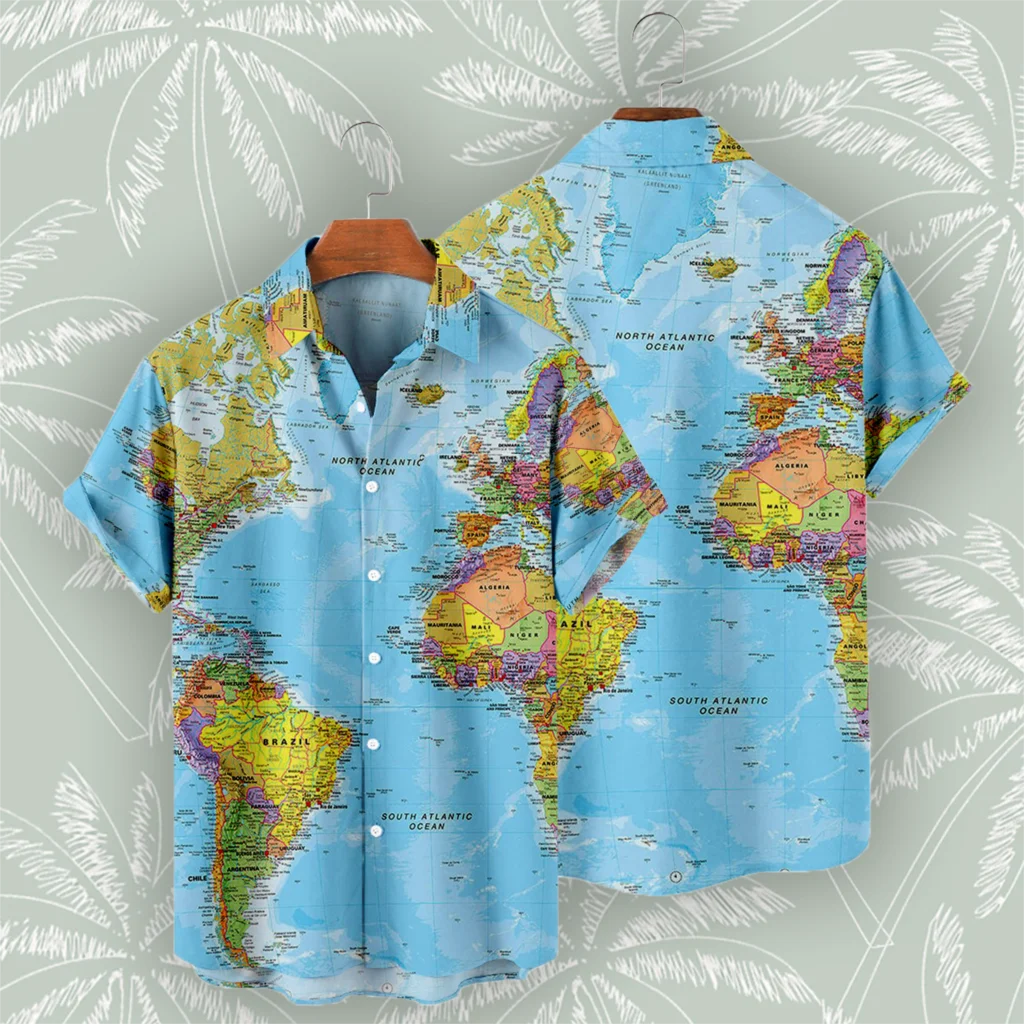 

Nautical Map Men's Shirts Summer Short Sleeve Fashion Tops 2023 Beach Shirts for Men Social Oversized Hawaiian Camisas De Hombre