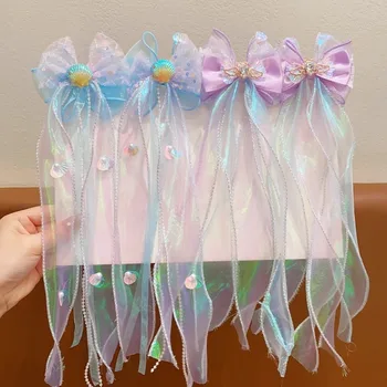 Toddler Girls mermaid Big Bow Hairpin Princess Bow Hair Clip for Girls Children Braided Yarn Hairpin Maiden Hair Accessory HP01 2