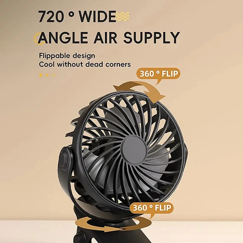 Portable Clip on Fan USB Desk Fan 3 Speeds Quiet Wind 720° Rotate Personal Electric Fan Standing fans For Office Student Deskto