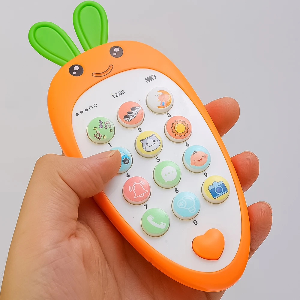 Cartoon Rabbit Carrot Simulation Music Phone Toys Silicone Can Chew Mobile Phones Baby Education Learning Props Gifts 6