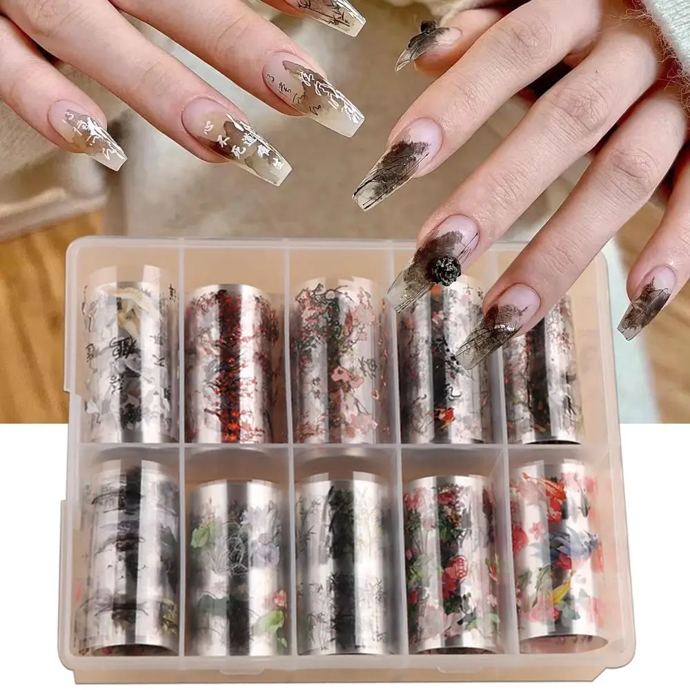 National Artistic For Nails Ink Painting Chinese Character Foil Stickers Nail Art Decor Chinese Style sticker Nail Decoration