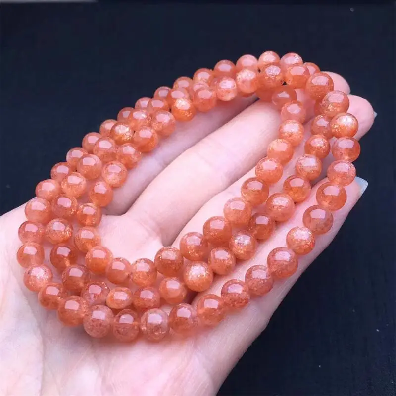 

6MM Natural Golden Sunstone Triple Circle Bracelet Women Healing Gemstone Crystal Strand Jewelry Gift 1PCS