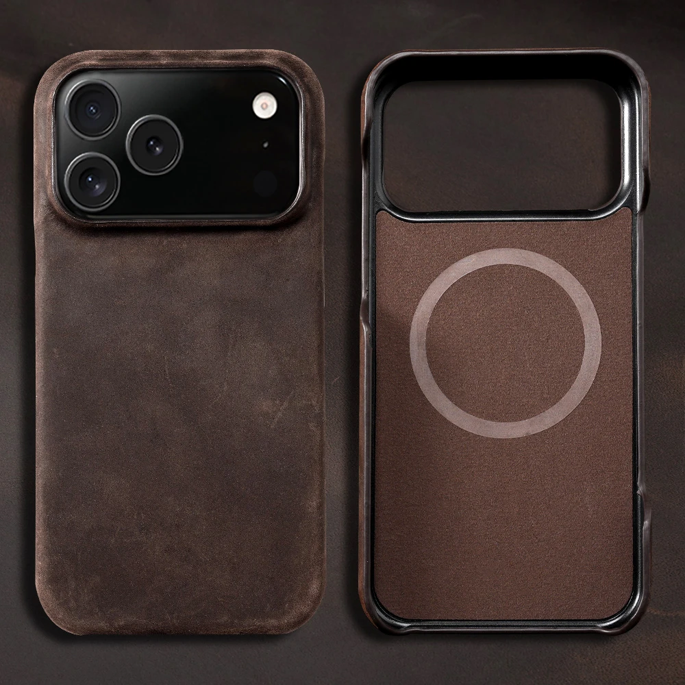 Retro Luxury Genuine Leather Magnetic Phone Case with MagSafe Compatibility