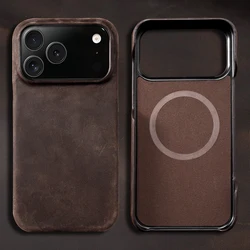 Retro Luxury Genuine Leather Magnetic Phone Case with MagSafe Compatibility - iPhone 18 (Brown)