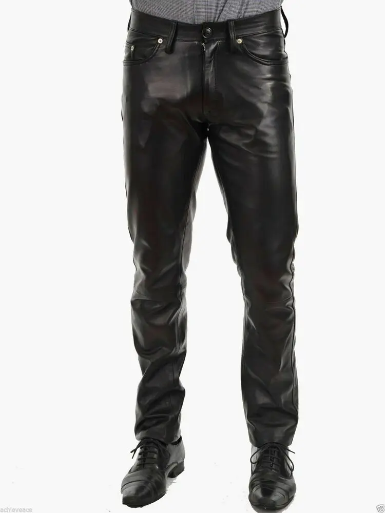 

Genuine Leather Trousers for Men's Regular Casual Rider Pants Lamb Skin European and American Fashion Trends