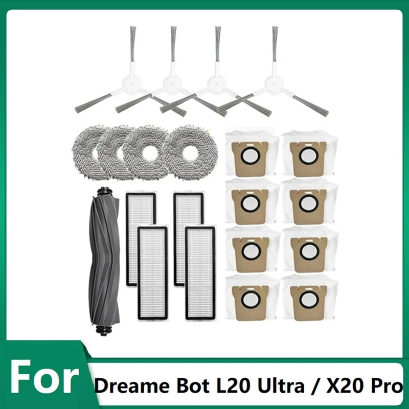 

Сменные детали для пылесоса Dreame Bot L20 Ultra / X20 Pro, основная боковая щетка, Hepa фильтр, мешок для швабры и пыли