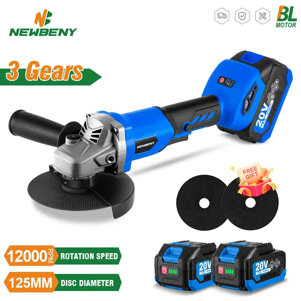 

NewBeny Brushless Electric Angle Grinder 3 Gears 125mm Cordless Cutting Machine Woodworking Power Tools For Makita 18V Battery
