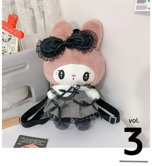 Sanrio Kuromi Melody Plush Doll Backpack New Cute Skirt Kuromi Doll Bag  Cartoon Cartoon Soft Bag Girl Large Capacity Bag.