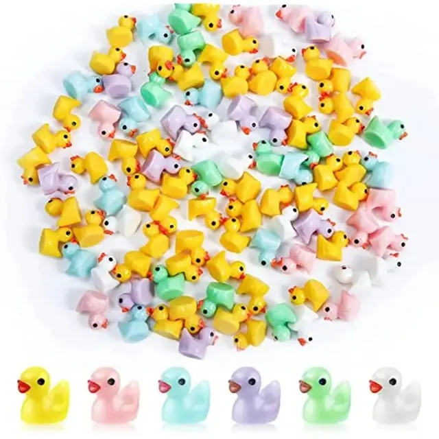 100 Miniature Resin Duck Crafts, 6-Color Mixed Model, Aquarium, Garden, Landscape, Doll House Decoration Potting DIY Accessories