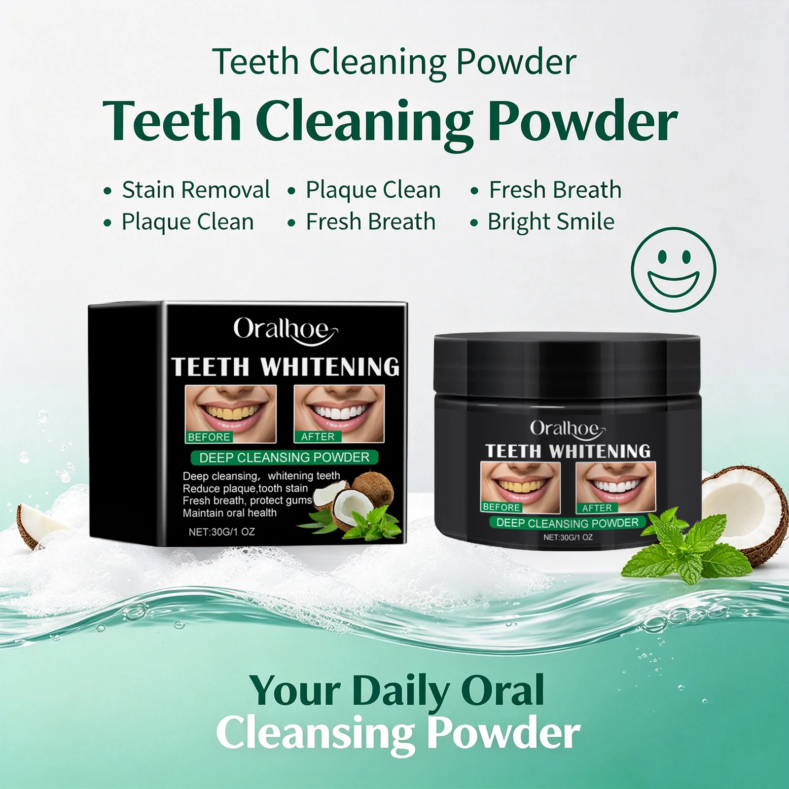 Polvere Sbiancante per Denti, Pulizia Profonda, Rimuove le Macchie Gialle, Alito Fresco, Migliora la Superficie dei Denti, Cura della Pulizia Orale - immagine 6
