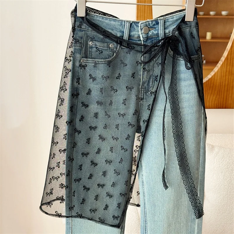 Lace Layered Gauze Skirt Tie Up Spicy Girl Stacked Skirt Y2k Streetwear Apron Wrap Lace Up Matching Pants Pregnant