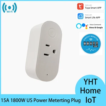 Tuya WiFi Smart US Plug Surge Protector Socket, 5A Timer, Energy Monitoring, Alexa, Google Home, Smart Life App, Remote Control
