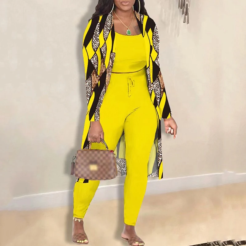 

Autumn 2023 Fashion New Pants Sets Long Sleeved Cardigan Coats Crop Top and Drawstring Pants Suits Elegant Office Casual Sets