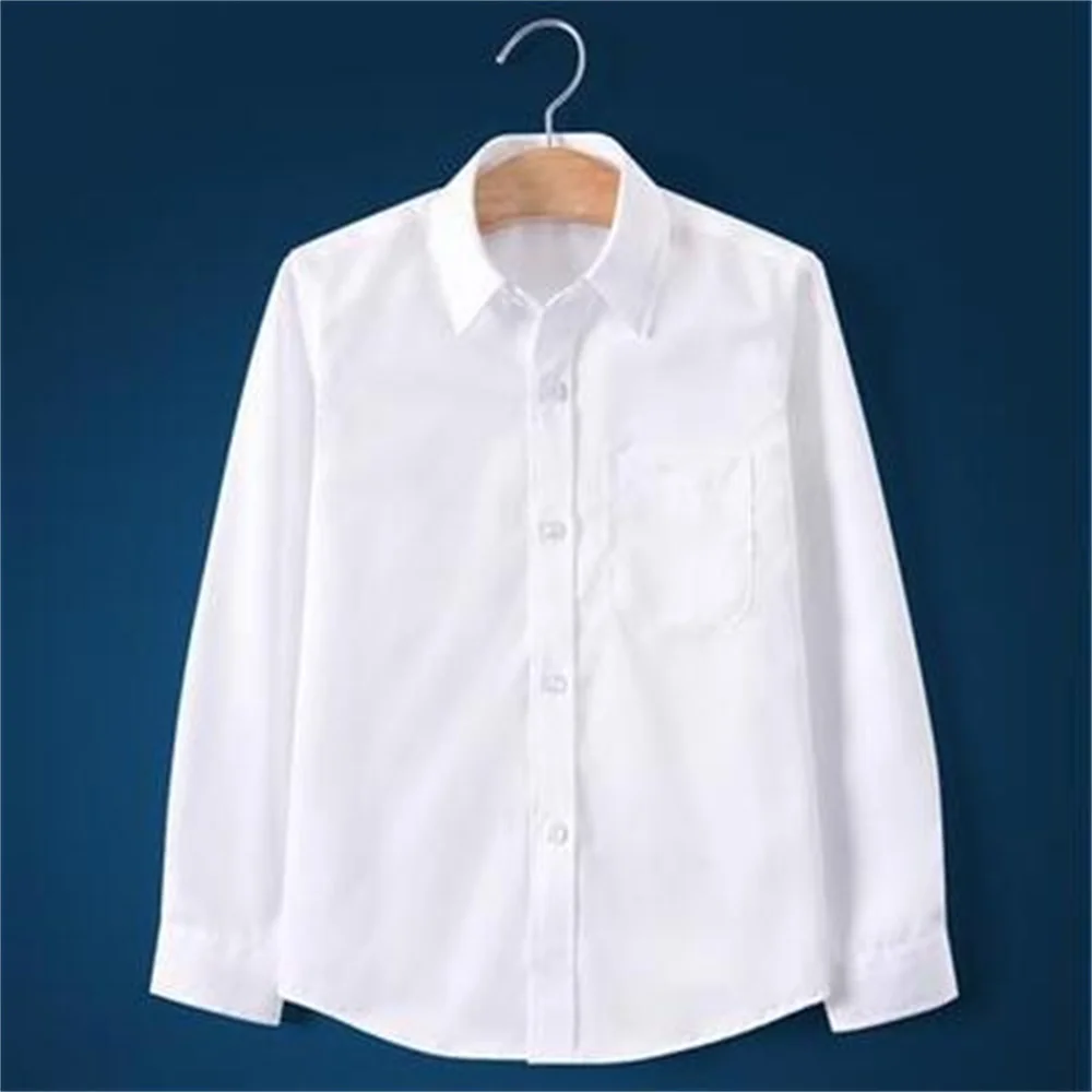 Summer Autumn children's long sleeved cotton shirt blue White for boys and girls school Uniform students shirt Children Clothes