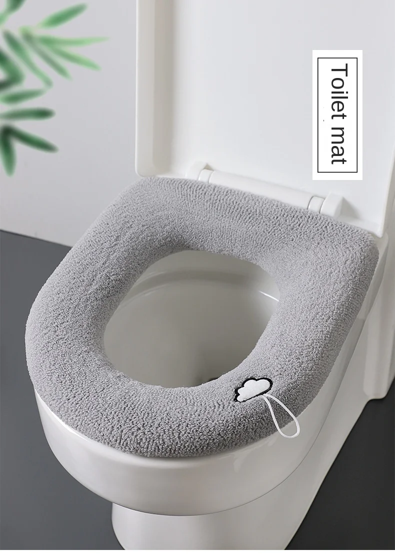 Description Picture 2 of item3079 Toilet Cushion Household Winter Thickened Plush Toilet Cover Four Seasons Universal Plush Lined Toilet Cover Cushion