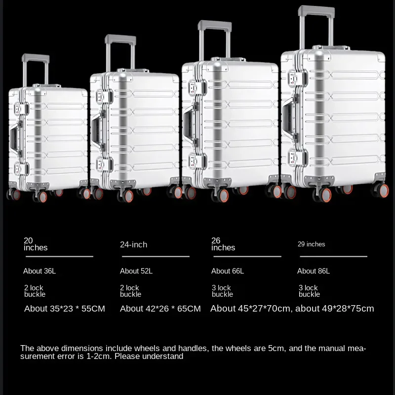 Suitcase Trolley Luggage bag Aluminum-magnesium alloy Travel Suitcase Rolling Luggage 20/24/29 inch Carry-On Cabin Trolley