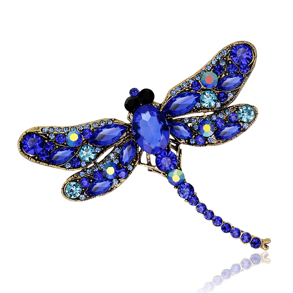 Animal Brooch Crystal Vintage Dragonfly Brooches for Women Large Insect Brooch Pin Fashion Dress Coat Accessories