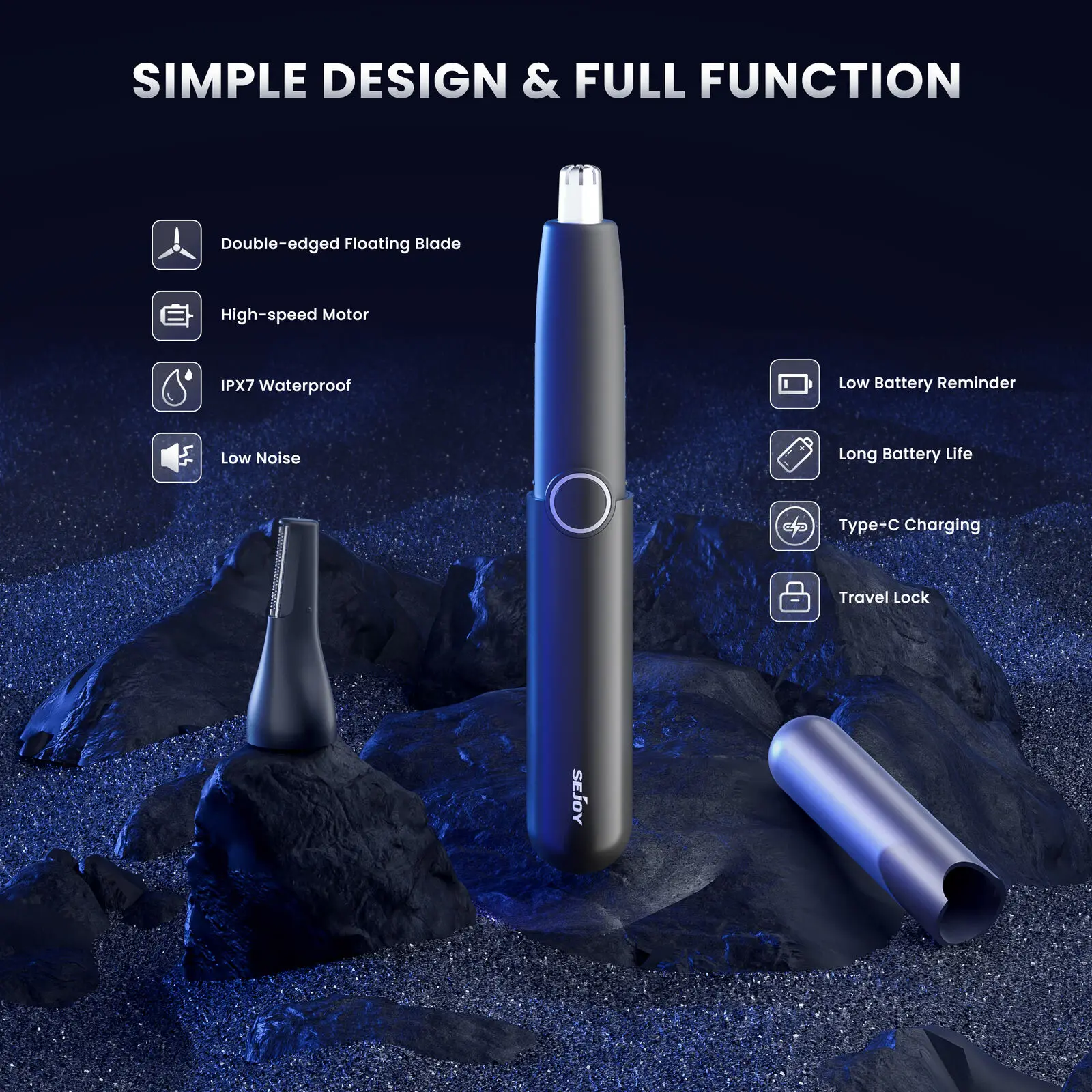 SEJOY 2-IN-1 Ladies Nose Hair Trimmer Male Ear Nose Hair Trimmer Small Electric Trimmer Male Nose Trimmer Business Trip Home Use 3