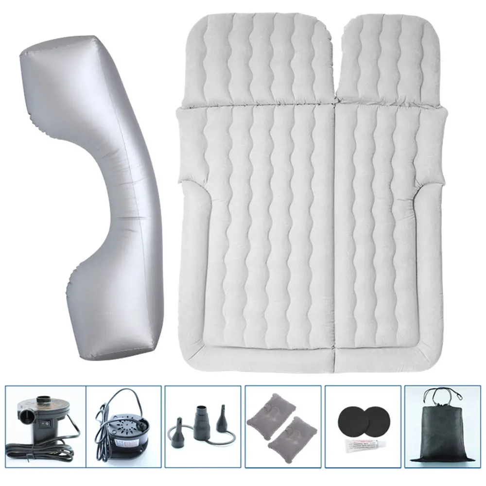 Car Air Mattress SUV Truck Bed Air Mattress with Pump Pillow Storage Bag Inflatable Flocking for Camping Travel Gray