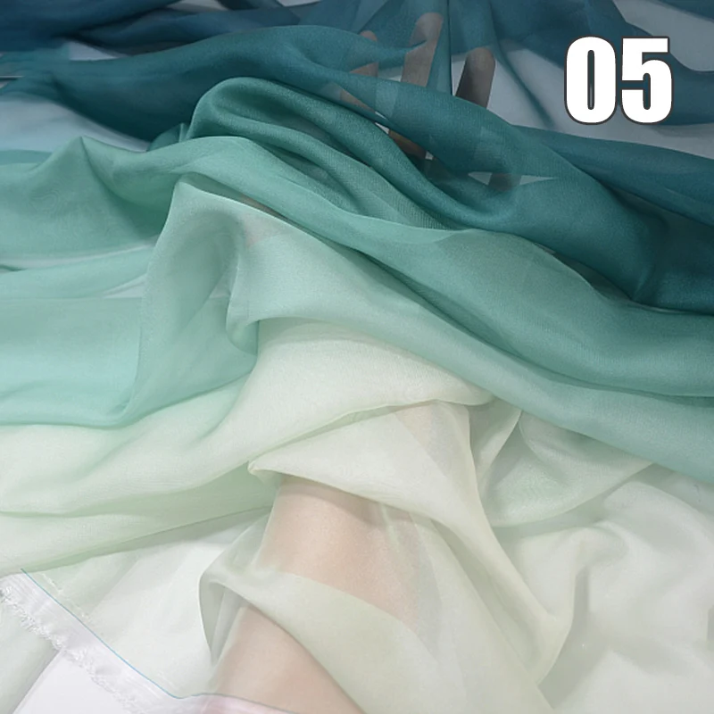 1/2/3/5M Rainbow Gradient Color Thin Chiffon Fabric Organza Tulle Fabric For Diy Ancient Style Hanfu Dress Stage Costume Decor