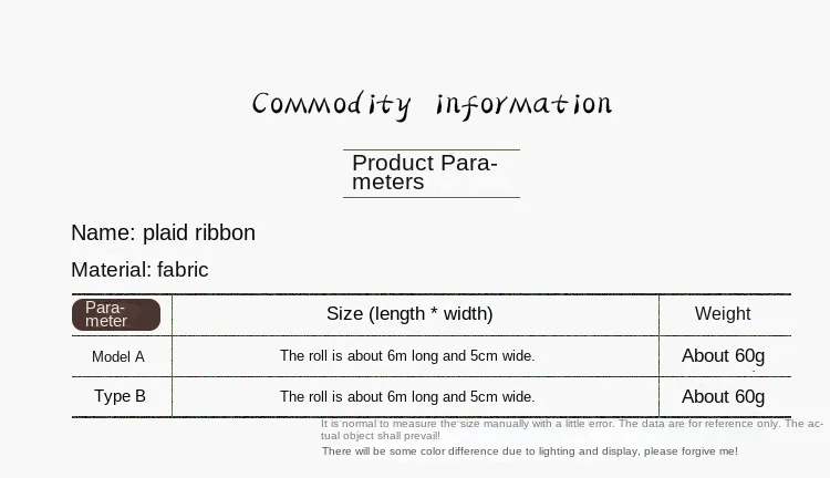 Description Picture 6 of item6M*5cm Grid Ribbon Christmas Red Black Plaid Ribbon Christmas Tree Decoration Gift Box Package Wrapping Cloth Ribbon DIY Sewing