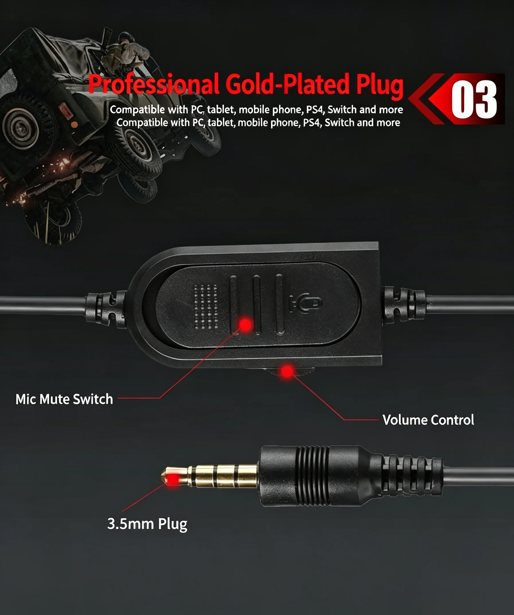 Wired Over-Ear Gaming Headset with Mic & Inline Control and Breathable Earpads