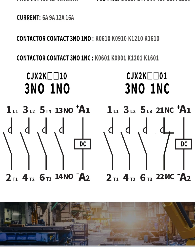 Description Picture 4 of itemSmall DC Contactor, CJX2K0910,1210,1610, 0901, 1201,1601,Mini Type Contactor, 220VDC,110VDC,48VDC,36VDC,24VDC,12VDC, 24VDC,12VDC
