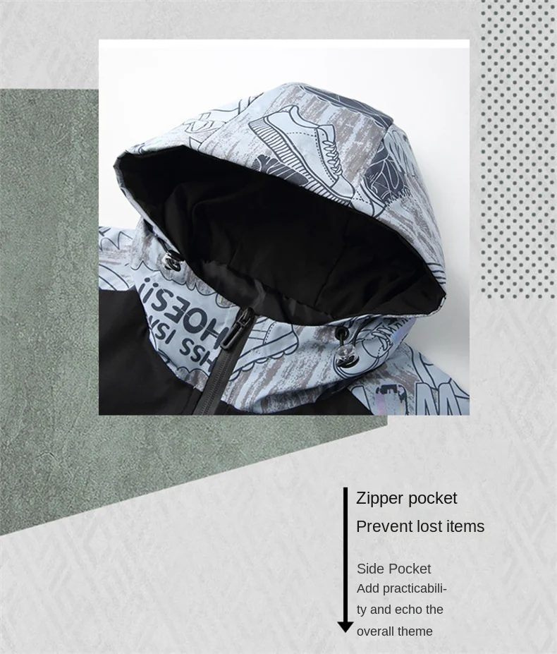 High Street Jacket Men's Autumn New Arrival Harajuku Trendy Comic Print Reflective Hooded Coat Hip-Hop Casual Loose Windbreaker