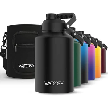 WATERSY 64/87/128oz Large Capacity Insulated Water Bottle Stainless Steel Thermal with Lift Hands Outdoor Camping Vacuum Flask