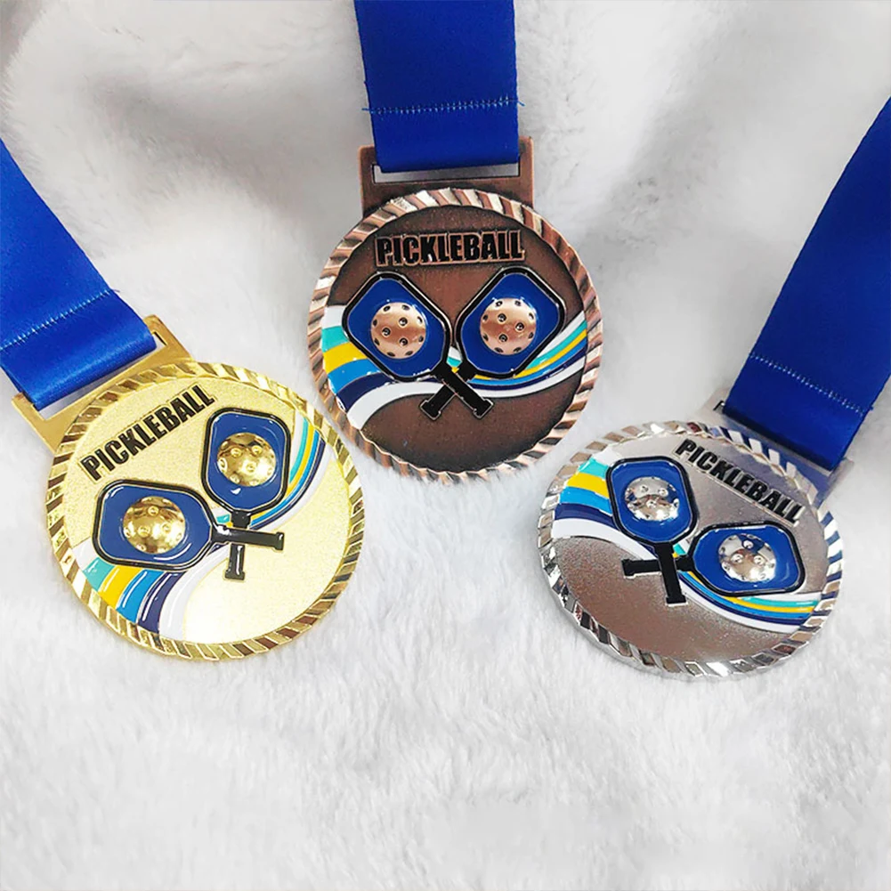 1-3pc 6.8cm Pickleball Medal Metal Winner Medals Gold/Silver/Bronze Medal with Neck Ribbon for Games Sports Encouragement