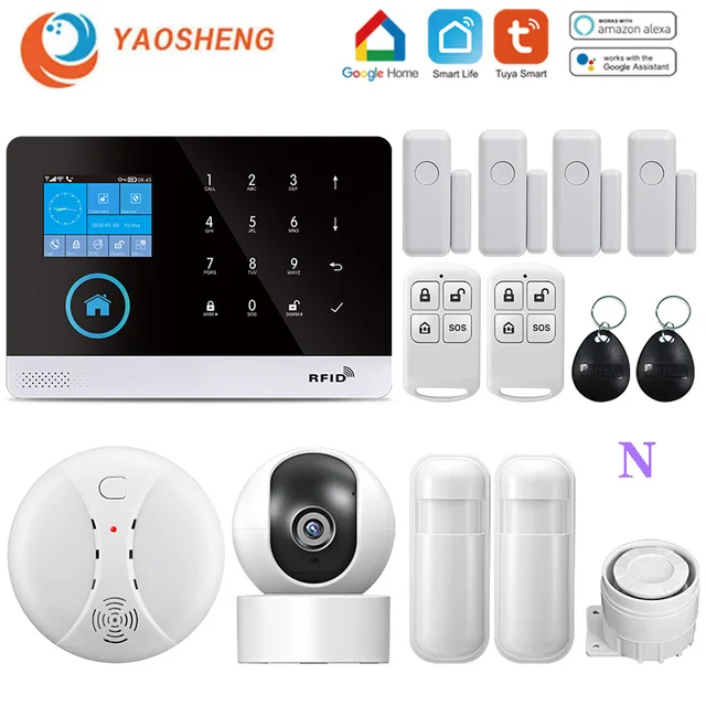 Wireless WIFI GSM Home Security Alarm System For Tuya Smart Life APP With Motion Sensor Detector Compatible With Alexa & Google N