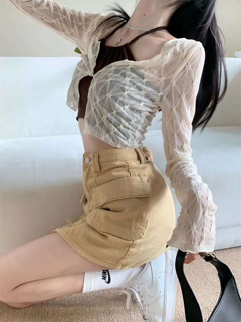 Summer Thin Sun-proof Cardigans Women Crochet Midriff-baring Tops Short Leisure All-match Y2k Korean Style Daily Slim Fashion
