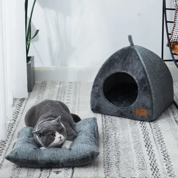 Triangle Closed Cat House Bed 2