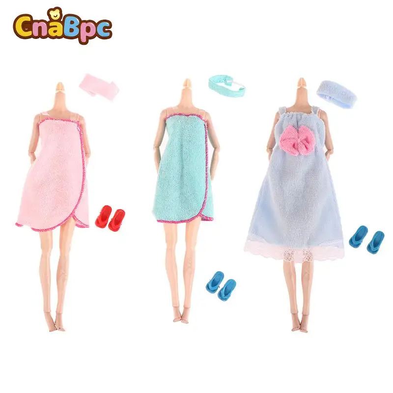 

1Set Doll Clothes Bathrobe Bath Towel Nightgown Camisole Pajamas W/Slippers For 30CM Dolls Dollhouse Decor Kids Pretend Play Toy